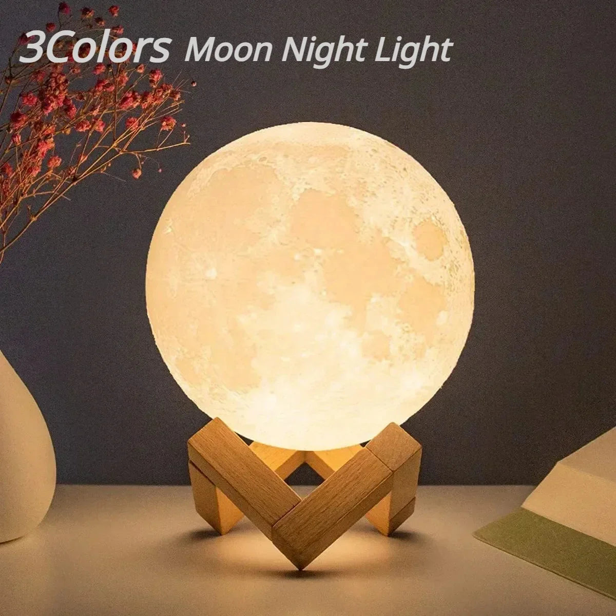 Moon Lamp LED Night Light Battery Powered With Stand Starry Lamp Bedroom Decor Night Lights Kids Gift Moon Lamp