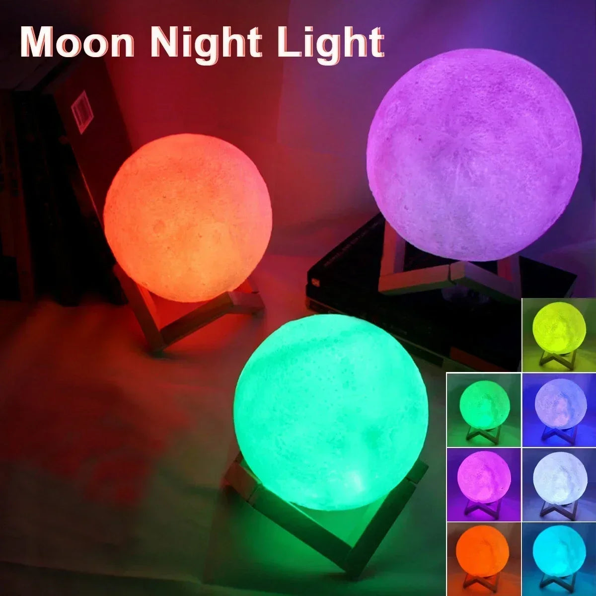 Moon Lamp LED Night Light Battery Powered With Stand Starry Lamp Bedroom Decor Night Lights Kids Gift Moon Lamp
