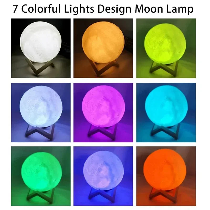 Moon Lamp LED Night Light Battery Powered With Stand Starry Lamp Bedroom Decor Night Lights Kids Gift Moon Lamp