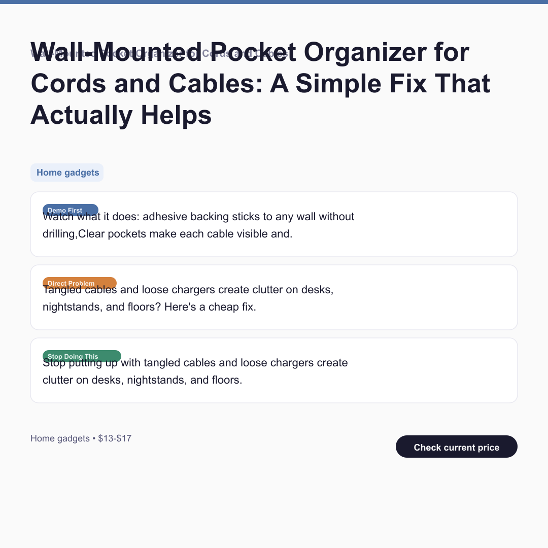 Wall-Mounted Pocket Organizer for Cords and Cables