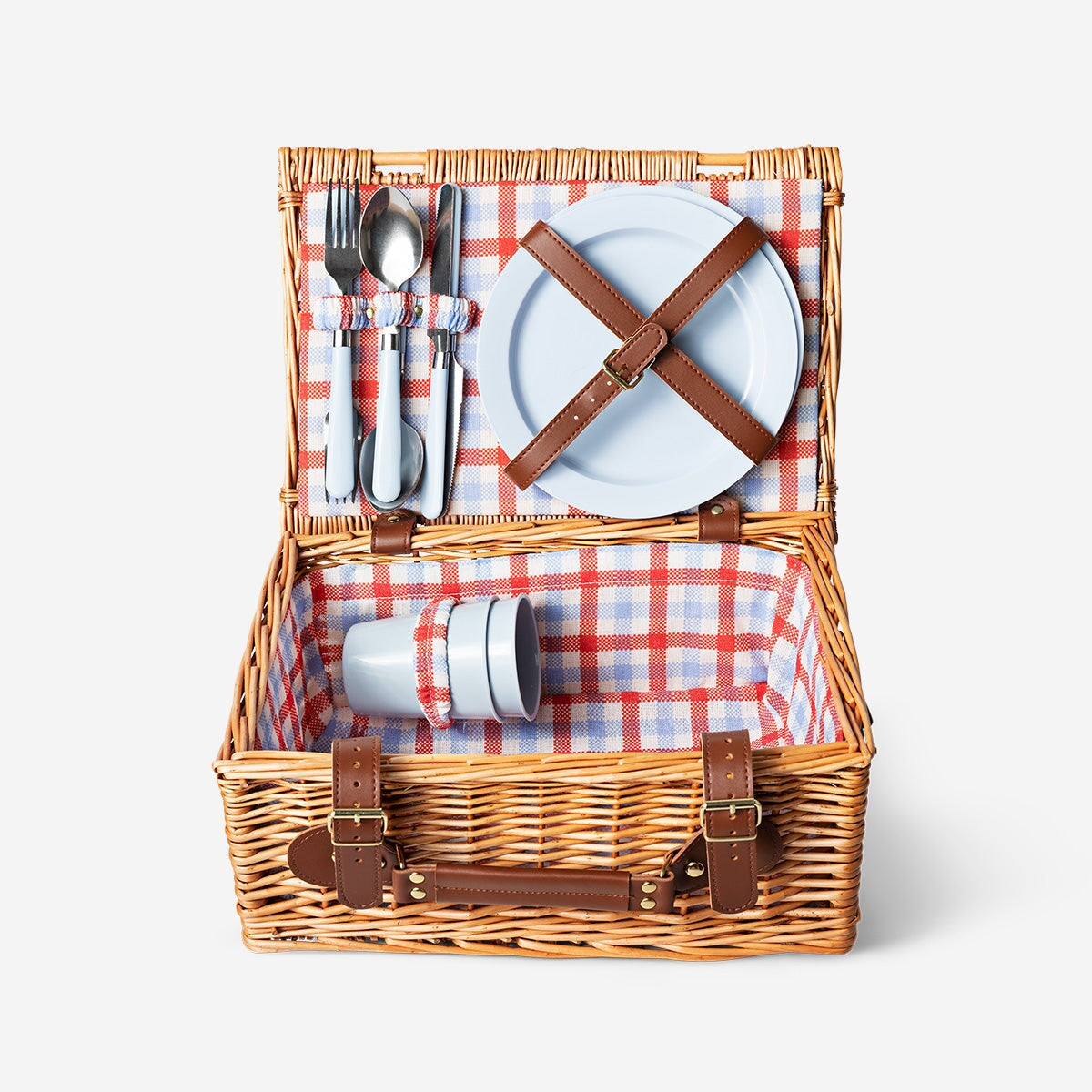 ZORMY Wicker Basket for 2 Person Wicker Basket Sets with Insulated Compartment, Handmade Picnic Basket for 2 People, Classic Red Check with Utensils, Cutlery, Perfect for Picnic, Camping
