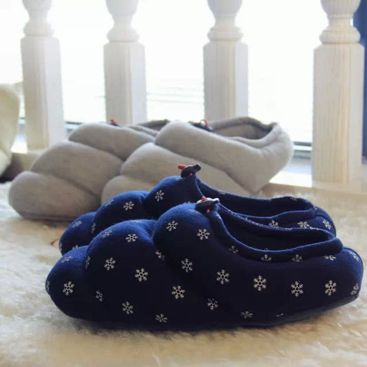 Winter Warm Couple Cotton Slippers Half Heel Bread Shoes Silent Indoor Couple Slippers Flower Roll Shoes