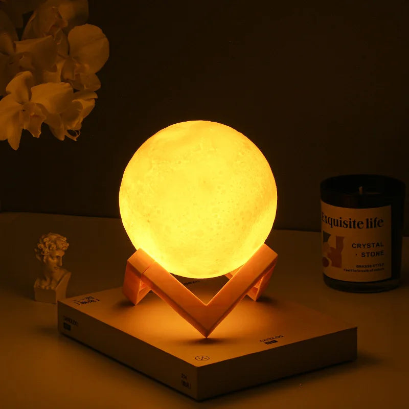 Moon Lamp LED Night Light Battery Powered With Stand Starry Lamp Bedroom Decor Night Lights Kids Gift Moon Lamp