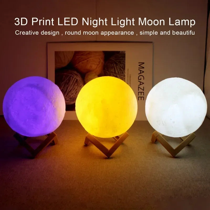 Moon Lamp LED Night Light Battery Powered With Stand Starry Lamp Bedroom Decor Night Lights Kids Gift Moon Lamp